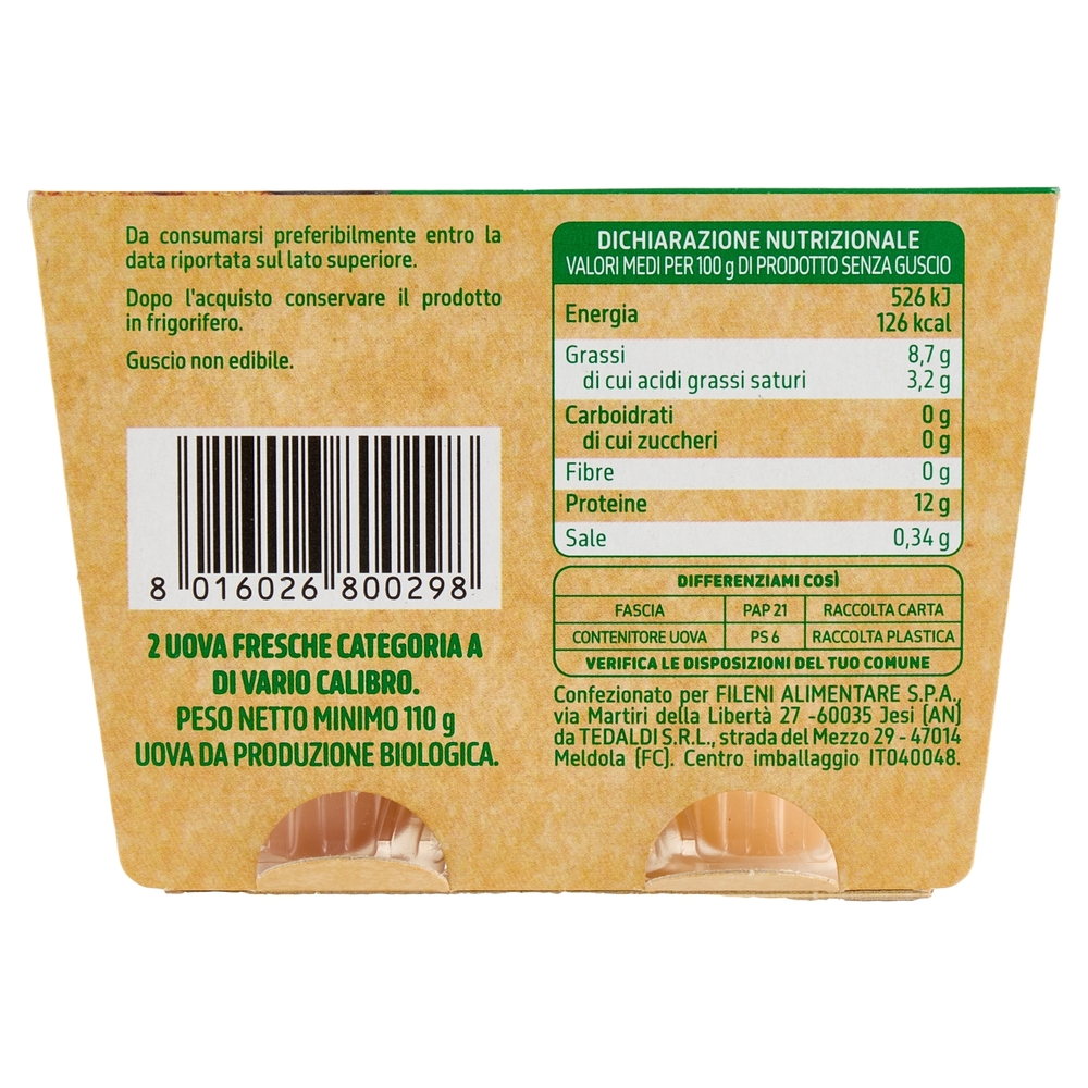 Fileni Uova Biologiche 2 Uova Fresche 110 g
